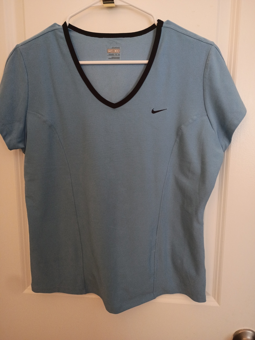Nike Women's Light Blue Fit V-Neck Top with Black Trim